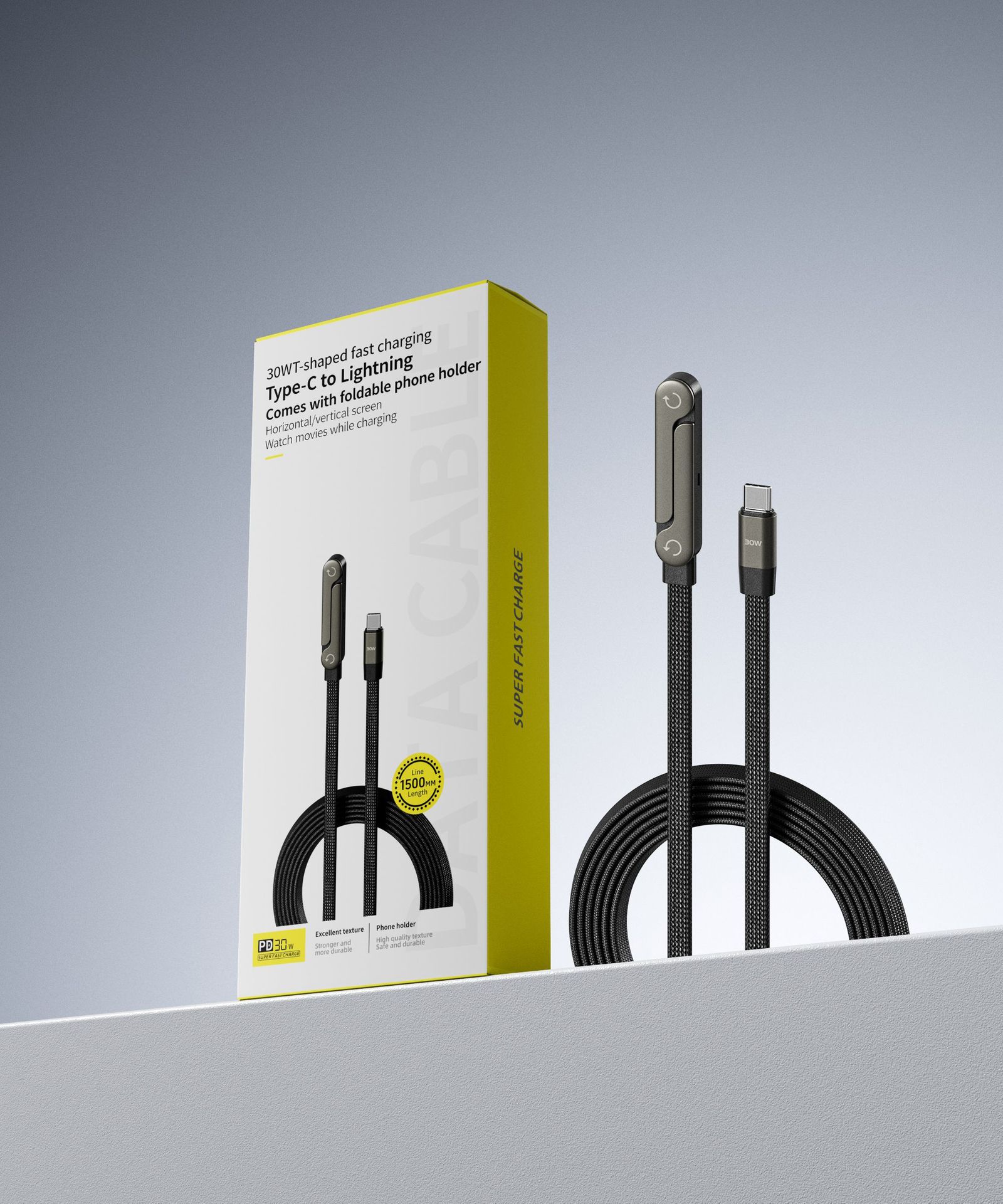 Fast Charging Foldable Bracket Data Cable 2-in-1