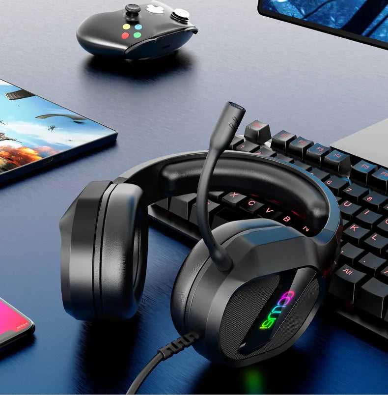E-sports Game Over-ear Headphones Active Noise Cancellation RGB Dynamic Cool Light Effect Bass Boost 2.2m Cord Desktop Computer