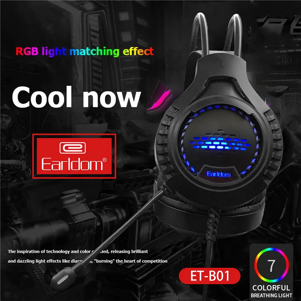 Earldom Gaming Headset with Microphone Stereo Wired Headset Gamer for PC/PS4/Xbox One with Noise Cancelling Mic LED Lights