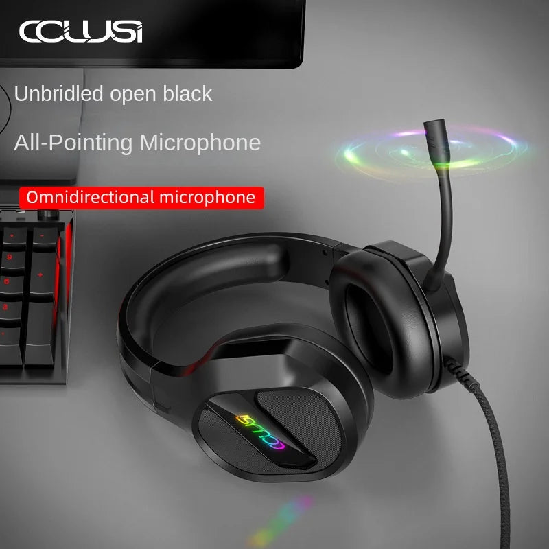 E-sports Game Over-ear Headphones Active Noise Cancellation RGB Dynamic Cool Light Effect Bass Boost 2.2m Cord Desktop Computer
