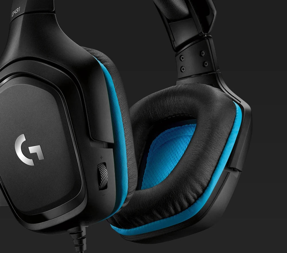 For Logitech G431 Wired Leather Gaming Headphones 7.1 Surround Sound 50mm DTS Driven Mute Toggle and 6mm MIC for PC Players