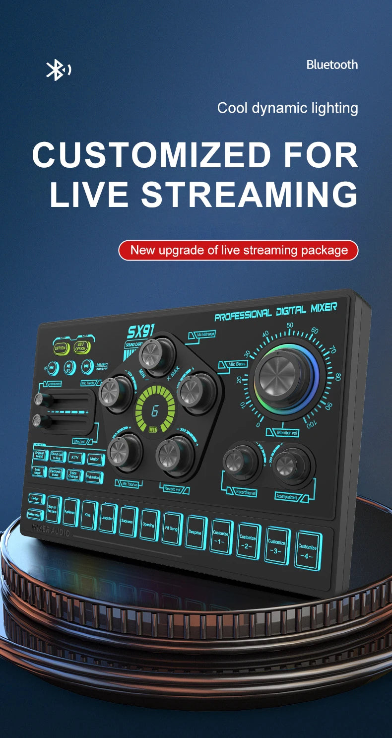 SX91 Sound Card USB Sound Mixer Professional Audio Mixing Console Amplifier For Live Sing PC Computer Laptop Cellphone