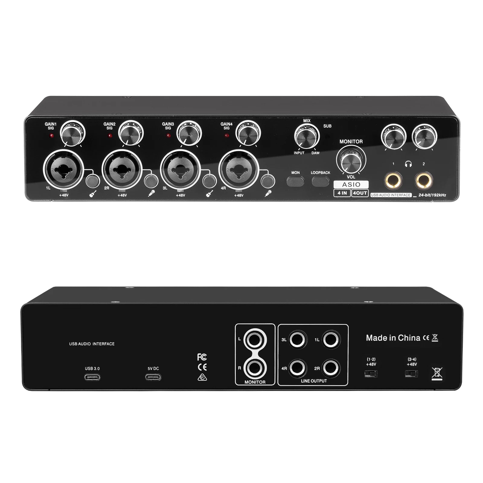 MQ44 ASIO Audio Professional Sound Card 4 Channel 4in 4out USB Audio Interface for Live Recording