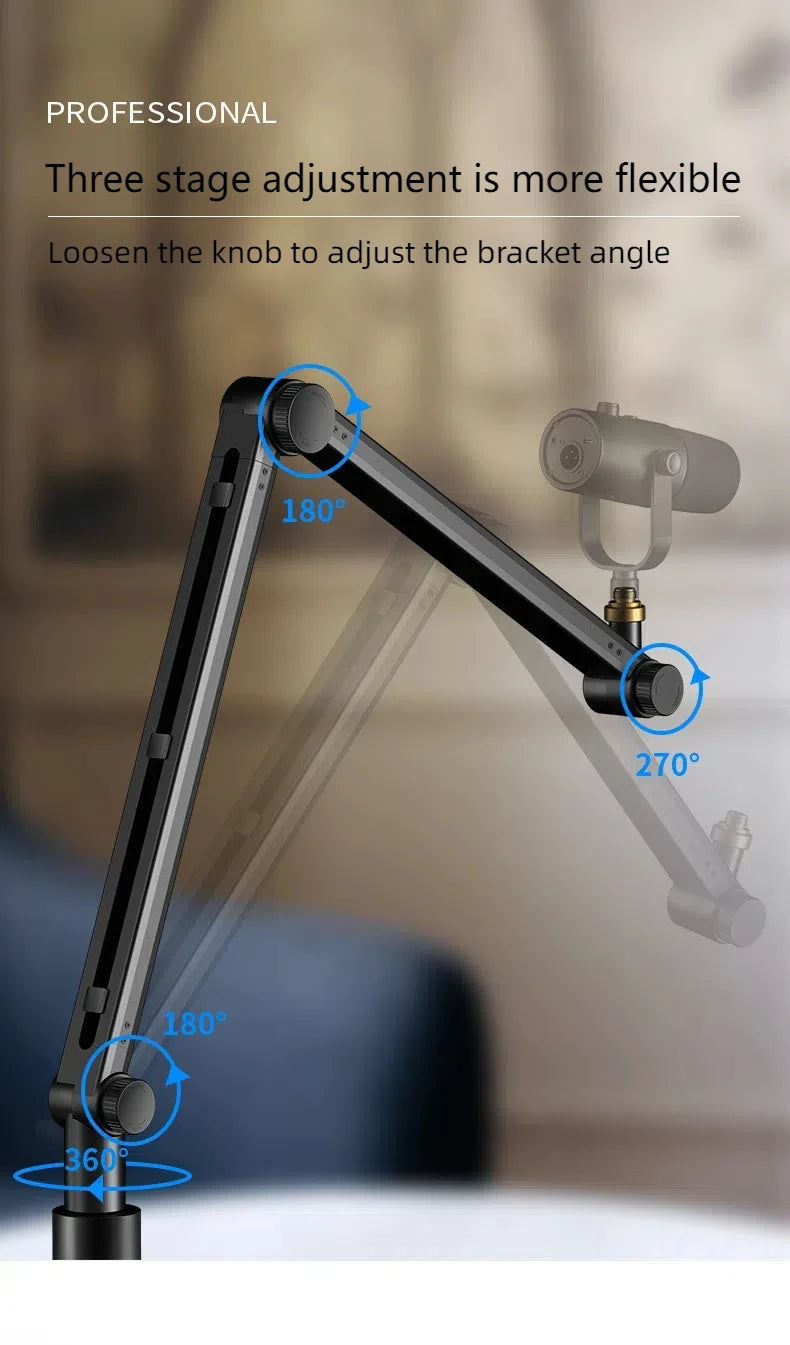 Boom Arm - Adjustable 360° Rotatable Microphone Sturdy Aluminum Alloy Mic Desk, Table Stand Foldable Scissor Stable Mount Arms