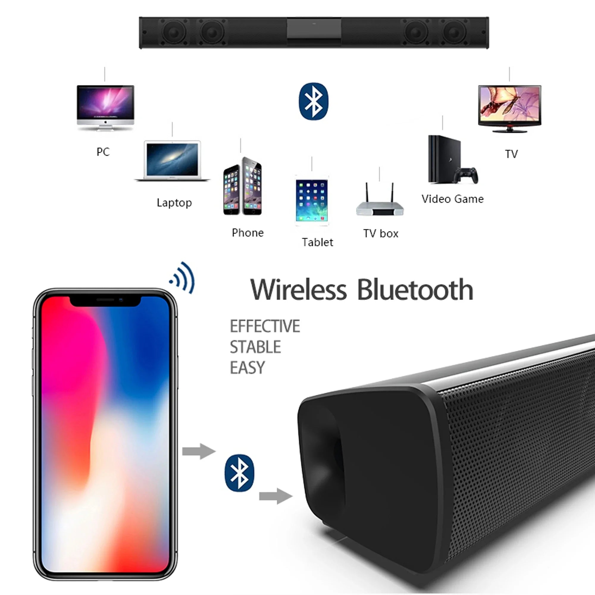 40W High Power Soundbar for TV Computer Wireless Bluetooth Speaker Home Theater Sound System FM Radio Subwoofer RCA Soundbox TF