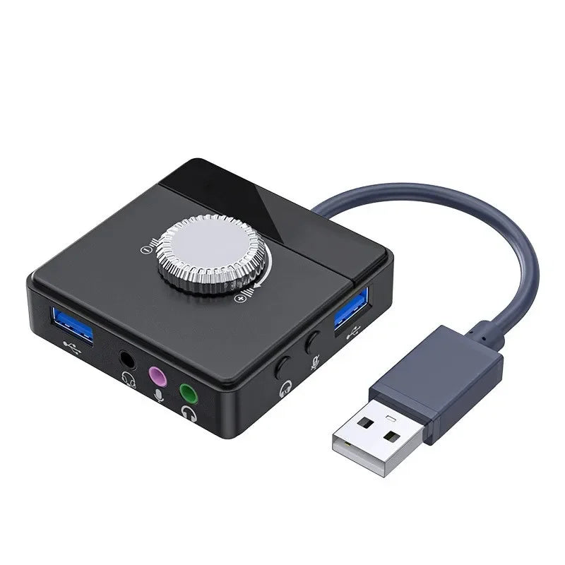 USB External Sound Card 3 Ports USB 2.0 to 3.5mm Sound Card with Volume Control Driver-Free Volume Adjustable Sound Card