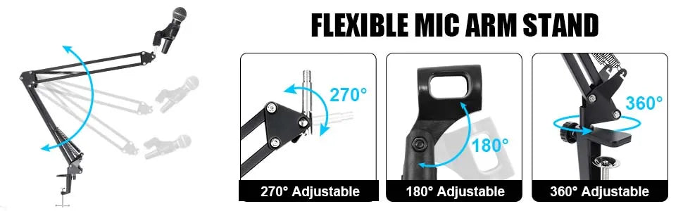 Microphone Stand, WOSTOO Mic Stand Desk Boom Arm with Fill Light Professional