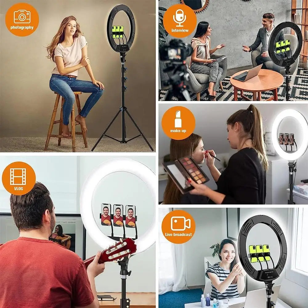 22-inch Ring Light 3000-6500K Color LED Video Ring Lamp Soft Light with Phone Holder and Remote for MakeUp Youtube Photo Studio