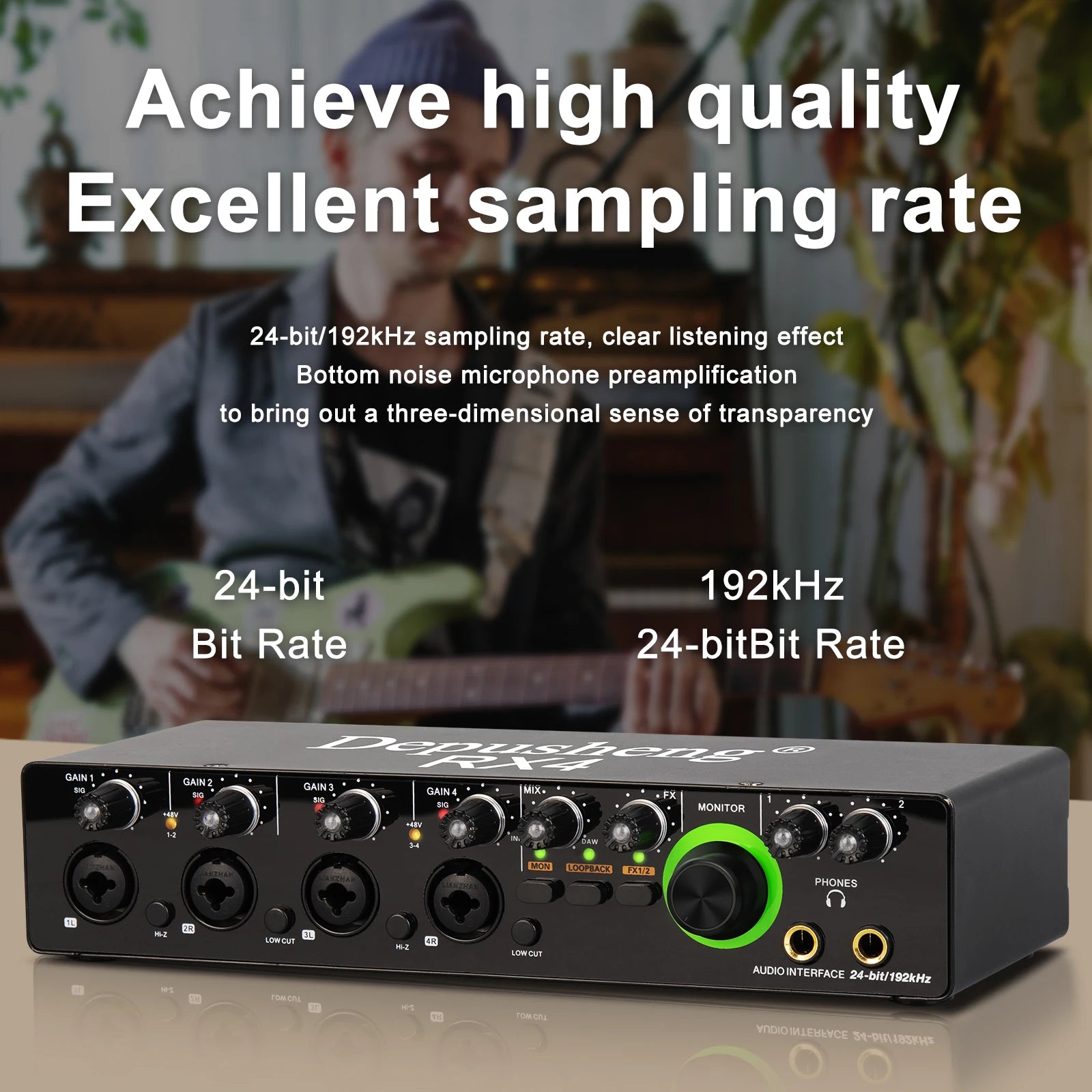 Newest 4 Channel Audio Sound Card 4 in 2 out Interface Audio For Podcast Recording Music Studio Instrument Live Singing