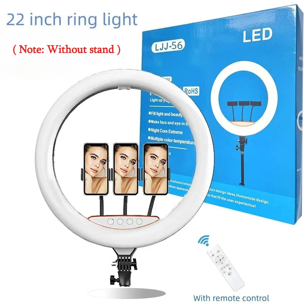 22-inch Ring Light 3000-6500K Color LED Video Ring Lamp Soft Light with Phone Holder and Remote for MakeUp Youtube Photo Studio
