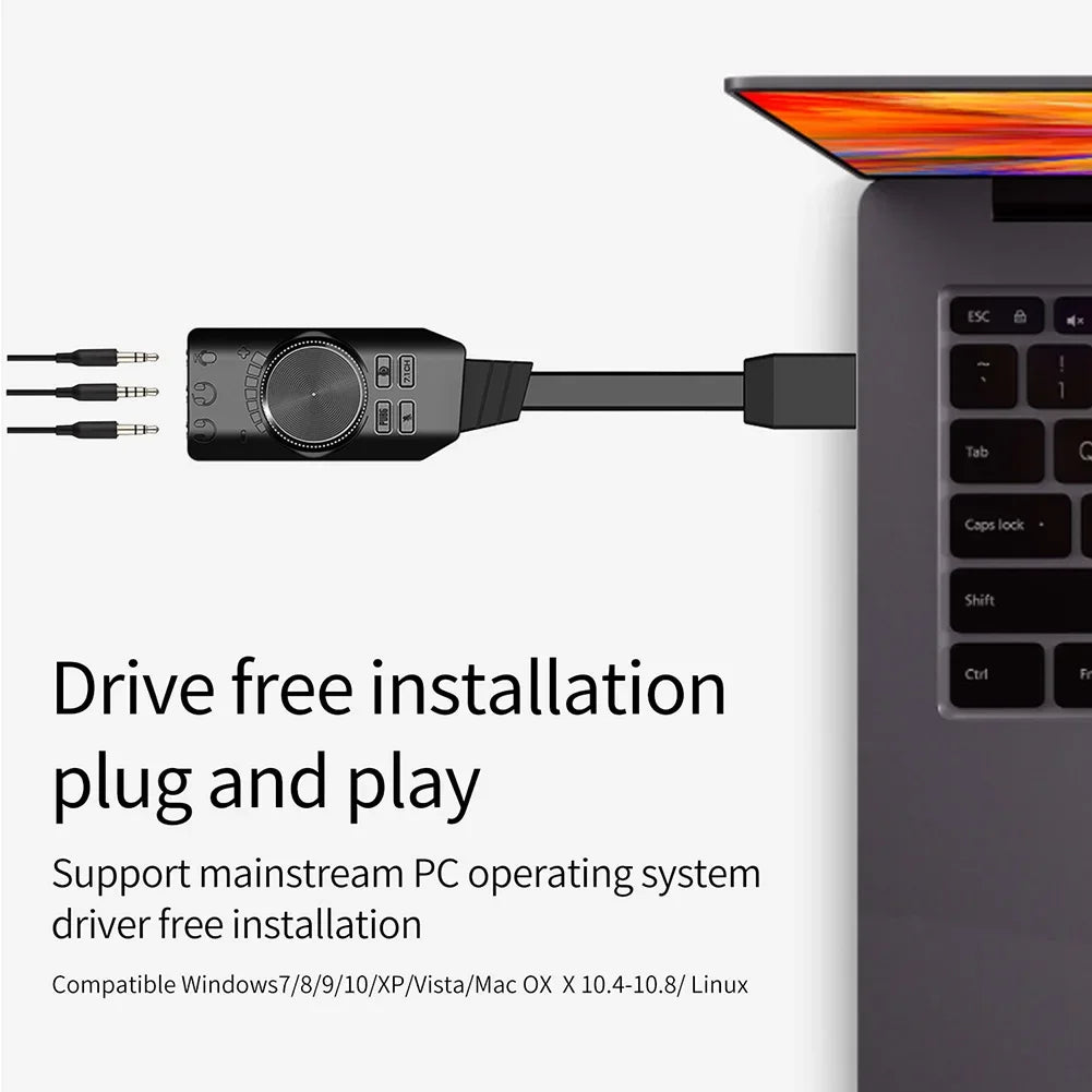 GS3 7.1 Channel Sound Card USB Audio Interface Converter External Sound Card Headset Stereo Adapter for Computer PC Laptop Game