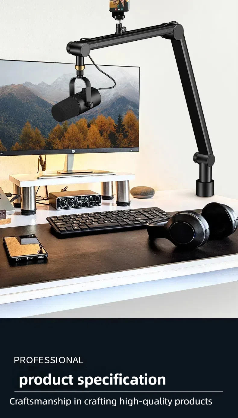 Boom Arm - Adjustable 360° Rotatable Microphone Sturdy Aluminum Alloy Mic Desk, Table Stand Foldable Scissor Stable Mount Arms