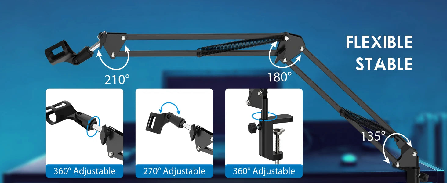 Articulated Arm Microphone Stand Recording Condenser Microphone Stand Adjustable Suspension Scissor Boom Arm for SM7B AM8 A8 A6V