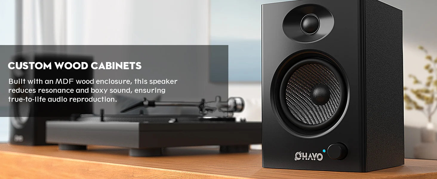 OHAYO Active Bluetooth 5.3 Bookshelf Speakers, 60W MDF Wooden Speaker Unit , 2.0 Computer PC Monitor Gaming Speakers,RCA/AUX/USB