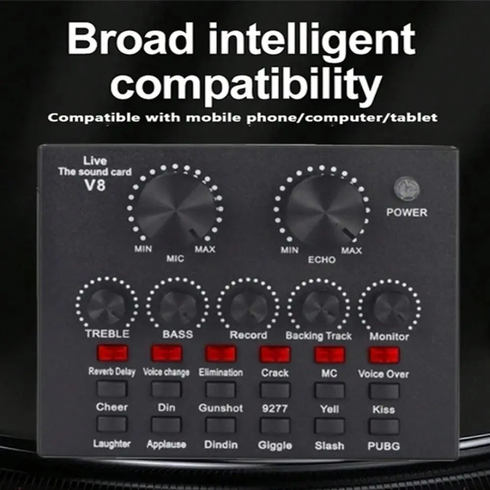 Audio Mixer V8 Sound Card Karaoke Recording Professional Mic Sound Card Portable Studio Record External Sound Card Webcast Live