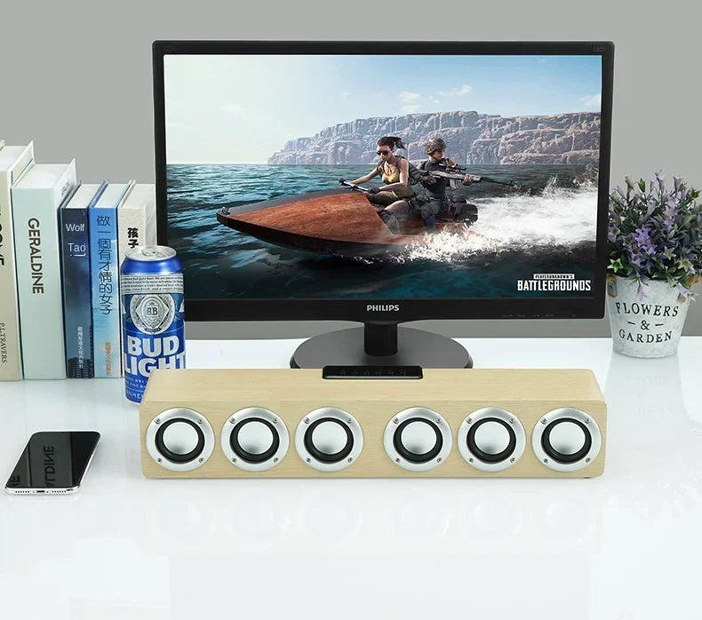 Super Powerful Bluetooth Speaker Wooden Six Subwoofer caixa de som Home Theater TV Sound Box Sound Bar Surround Stereo TF U Disk