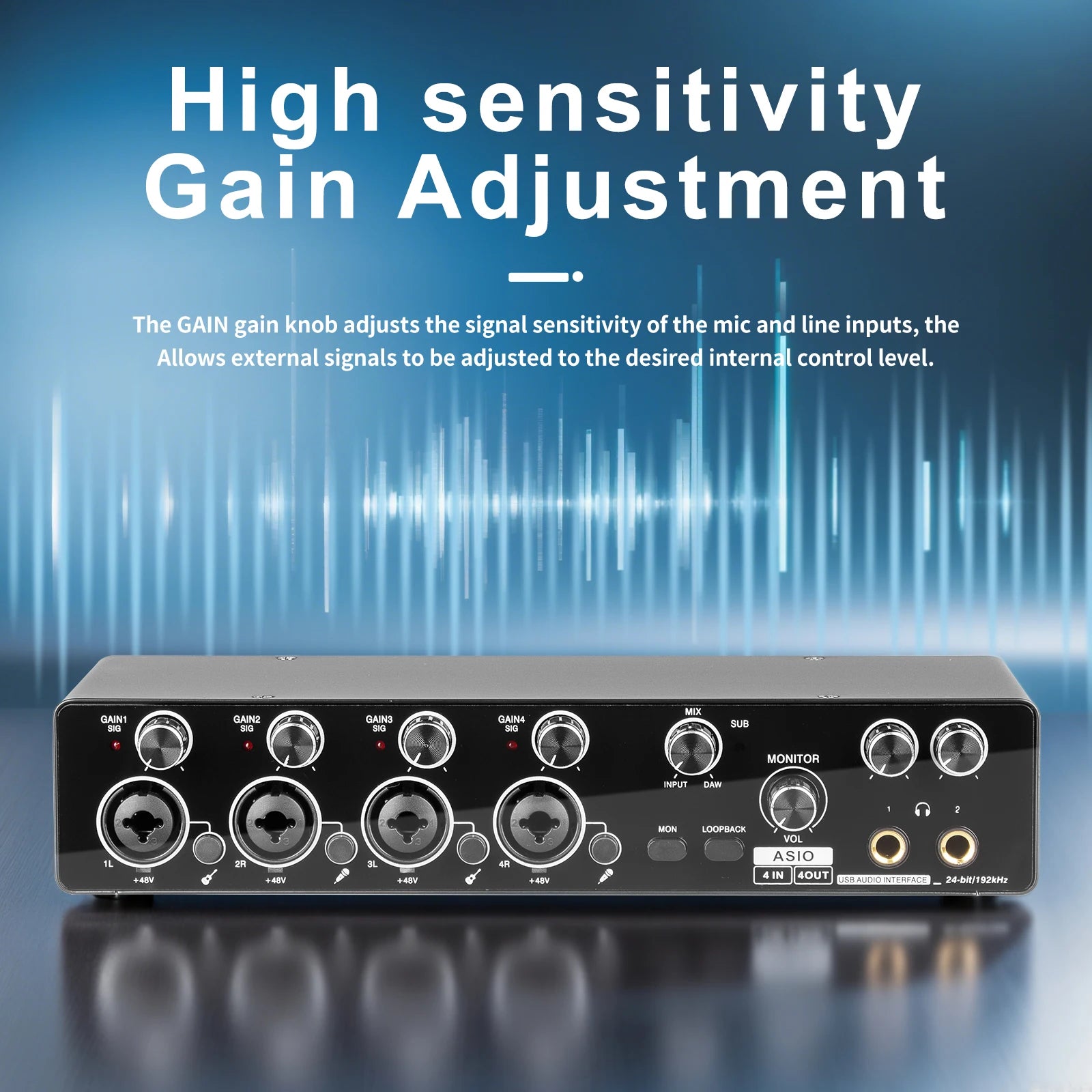MQ44 ASIO Audio Professional Sound Card 4 Channel 4in 4out USB Audio Interface for Live Recording