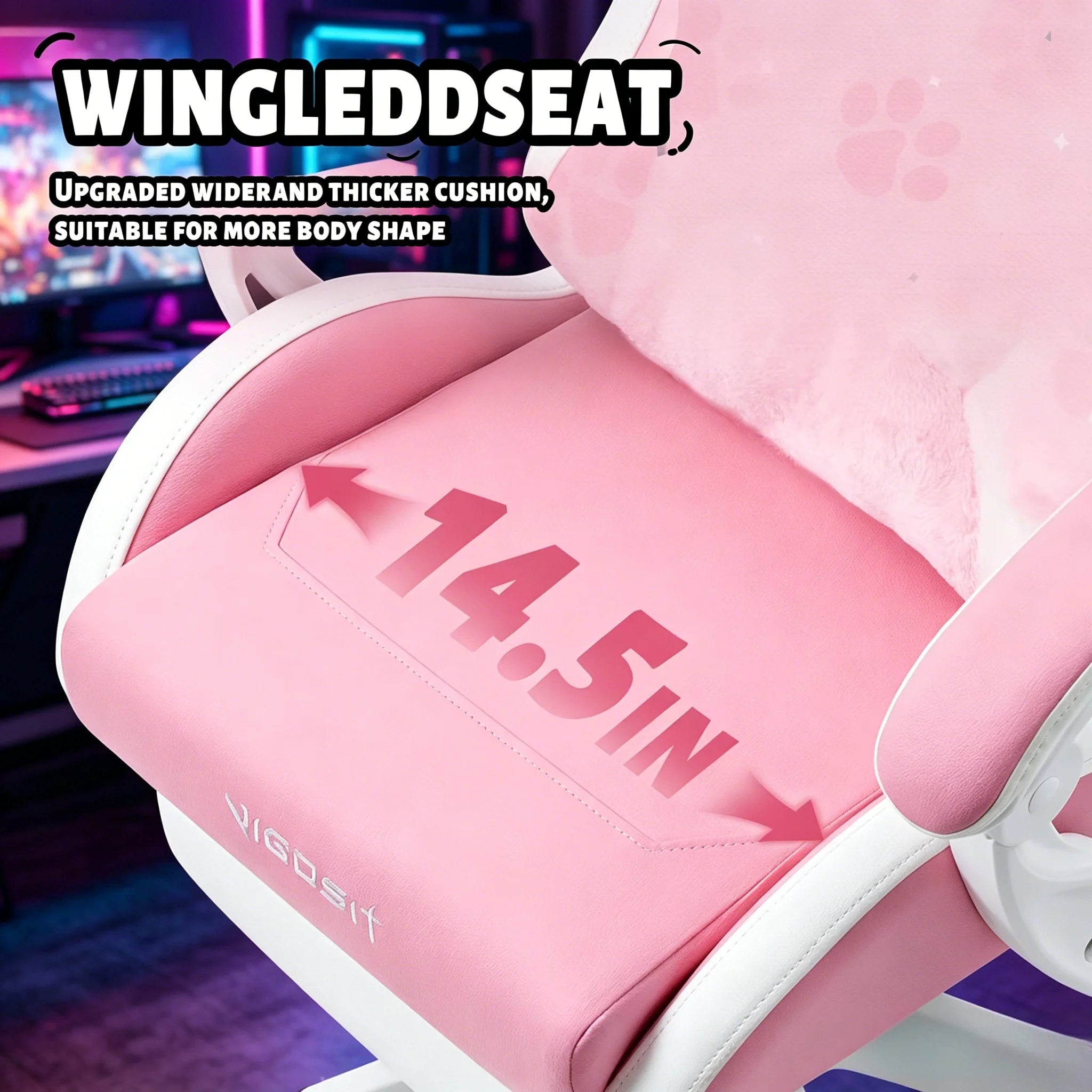 VIGOSIT Ergonomic Computer Chair with Footrest and Headrest,Gaming Chair Cute with Cat Ears and Massage Lumbar Support, Comfortable Reclining Game Chair 290lbs for Adult, Teen