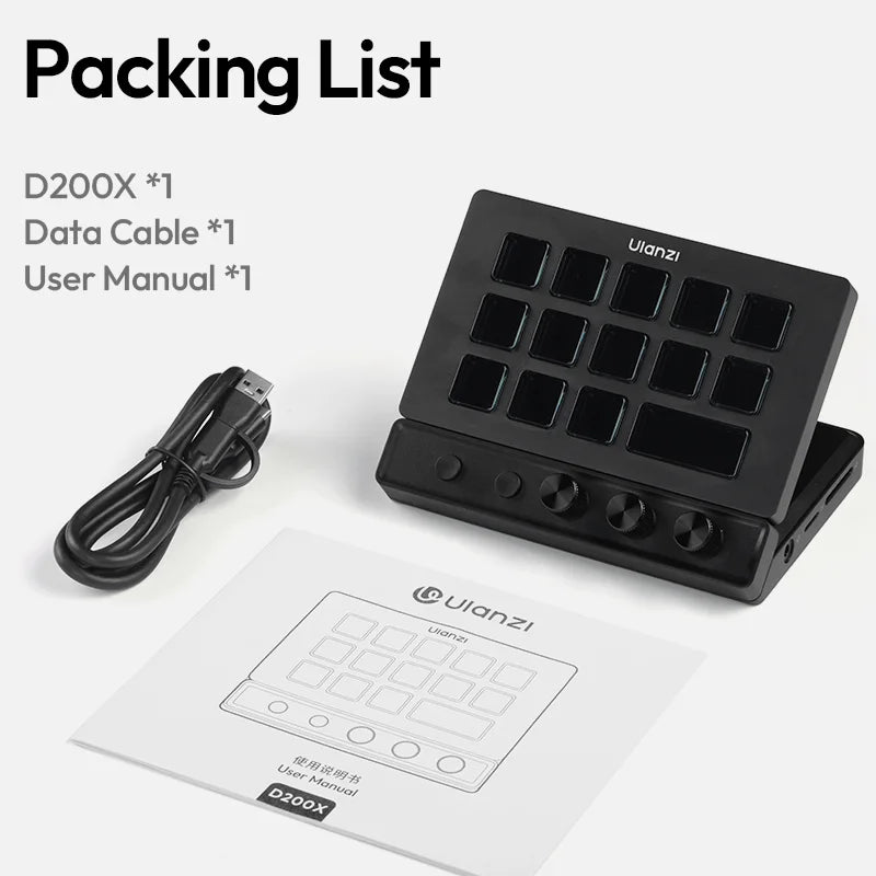 Ulanzi D200X 8 in 1 Stream Deck Keyboard 14 LCD Keys Stream Controler for Video Editing Game Live Content Creation Studio Light