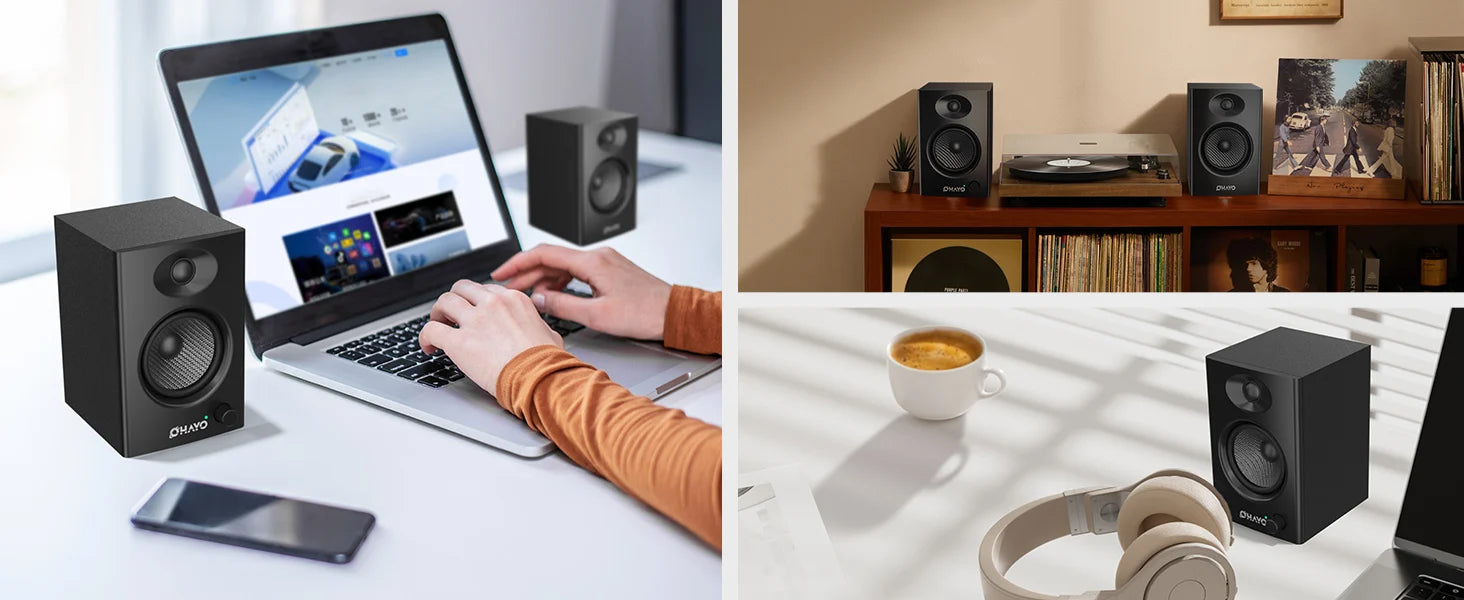 OHAYO Active Bluetooth 5.3 Bookshelf Speakers, 60W MDF Wooden Speaker Unit , 2.0 Computer PC Monitor Gaming Speakers,RCA/AUX/USB
