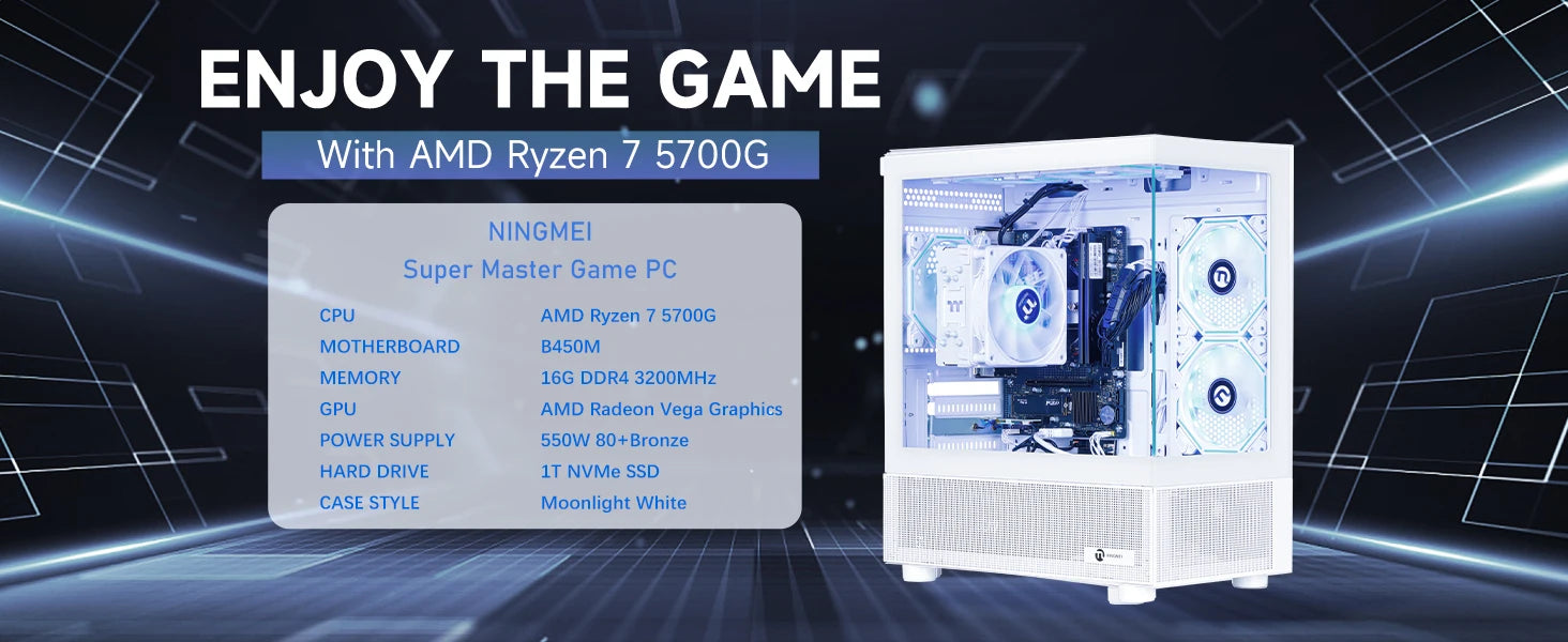 Ningmei Lumishore Gaming Pc Amd Ryzen 7 5700g 16Gb Ram 1Tb Ssd Wifi Windows 11 Gaming Pc