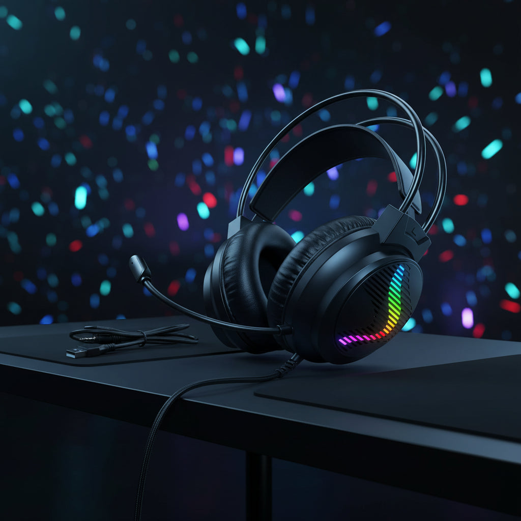 Acinaci J11 Gaming Headset for PS4 PC Xbox One PS5 Switch via 3.5mm Audio Jack, with Mic, LED Light