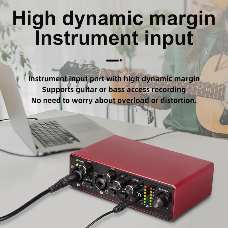USB Audio Interface Sound Card, High Samping Rate, Noise-Free for Content Creators & Musicians, for Computer Recording