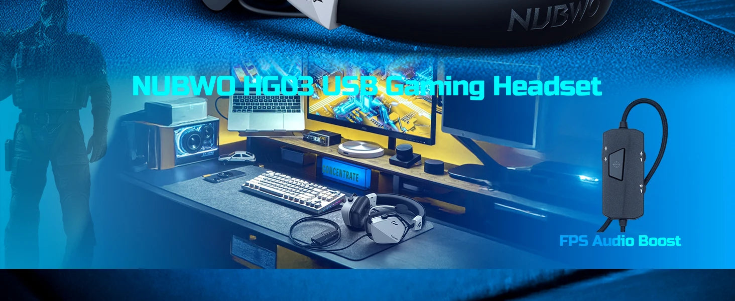 NUBWO HG03 Gaming Headphones with 7.1 Surround Sound USB-A Wired Headsets Gamer with Noise Canceling Mic Comfortable Design