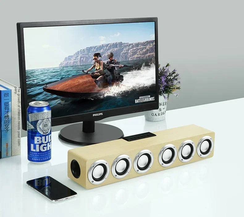 Super Powerful Bluetooth Speaker Wooden Six Subwoofer caixa de som Home Theater TV Sound Box Sound Bar Surround Stereo TF U Disk