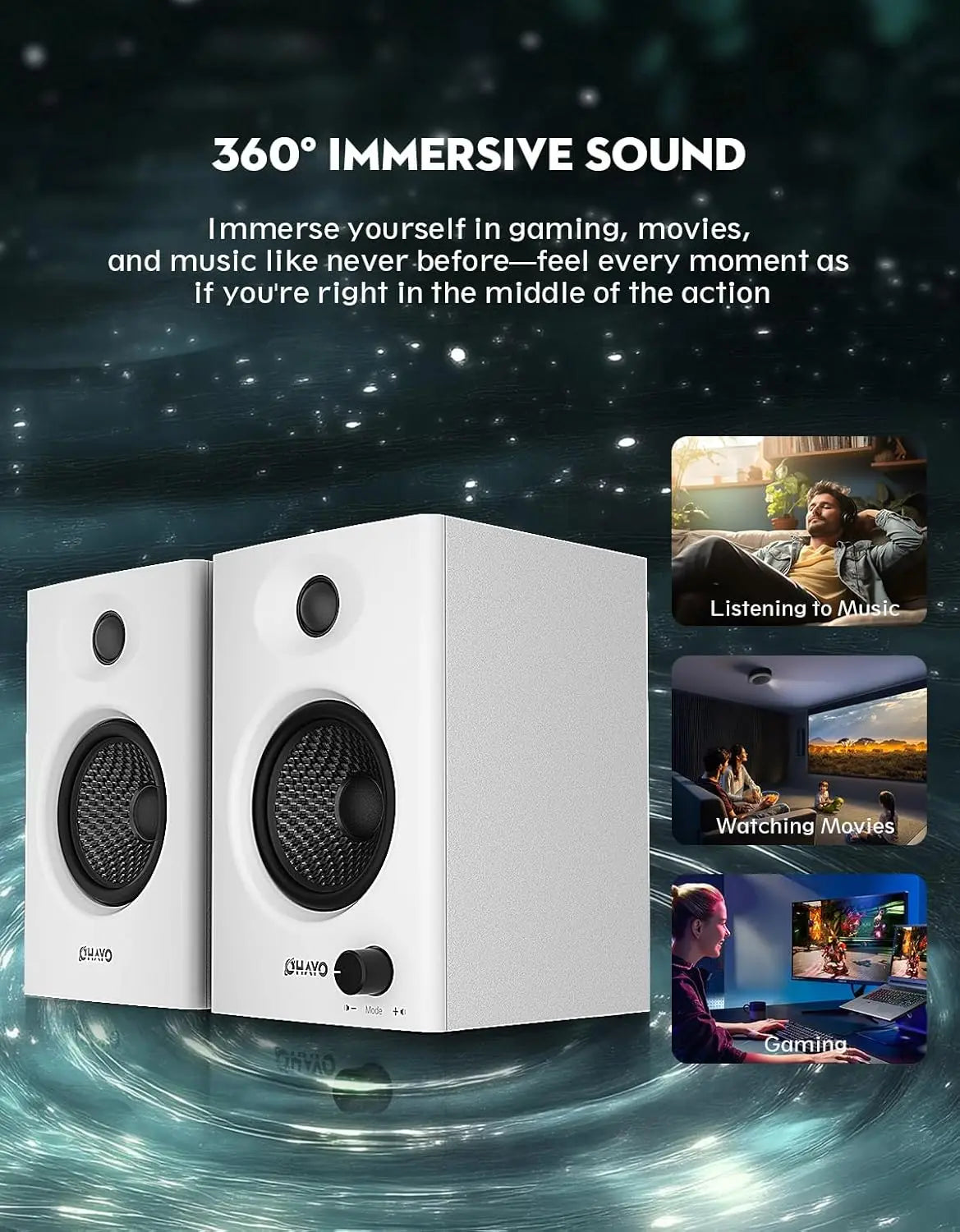 OHAYO Active Bluetooth 5.3 Bookshelf Speakers, 60W MDF Wooden Speaker Unit , 2.0 Computer PC Monitor Gaming Speakers,RCA/AUX/USB
