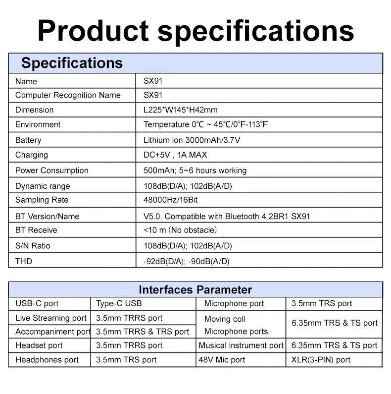 SX91 Sound Card USB Sound Mixer Professional Audio Mixing Console Amplifier For Live Sing PC Computer Laptop Cellphone