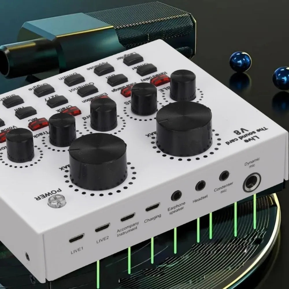 Audio Mixer V8 Sound Card Karaoke Recording Professional Mic Sound Card Portable Studio Record External Sound Card Webcast Live