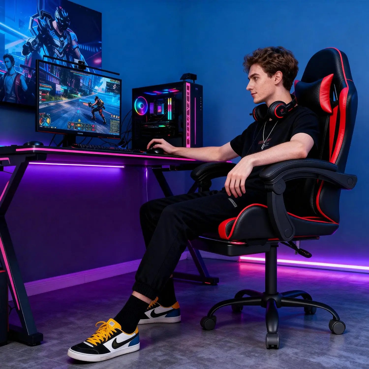 Ergonomic High Back Racing Style Executive Gaming Chair With Headrest & Lumbar Support For Computer Office, Custom