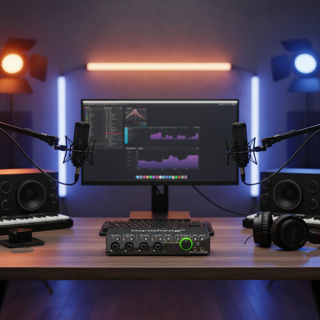 Newest 4 Channel Audio Sound Card 4 in 2 out Interface Audio For Podcast Recording Music Studio Instrument Live Singing