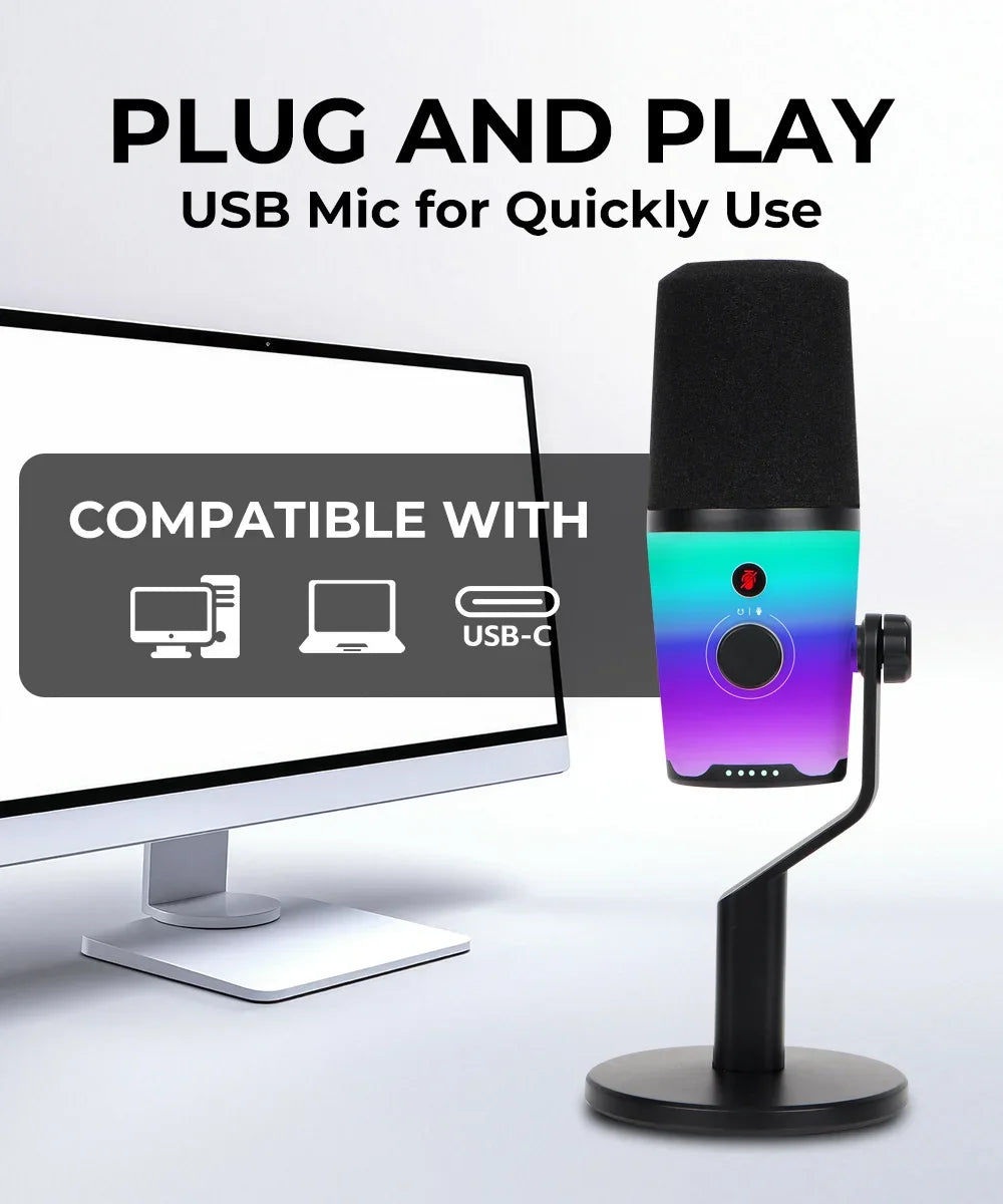 G-MARK USB Dynamic Microphone PC Computer Cardioid Podcast Mic Video Streaming RGB Mute