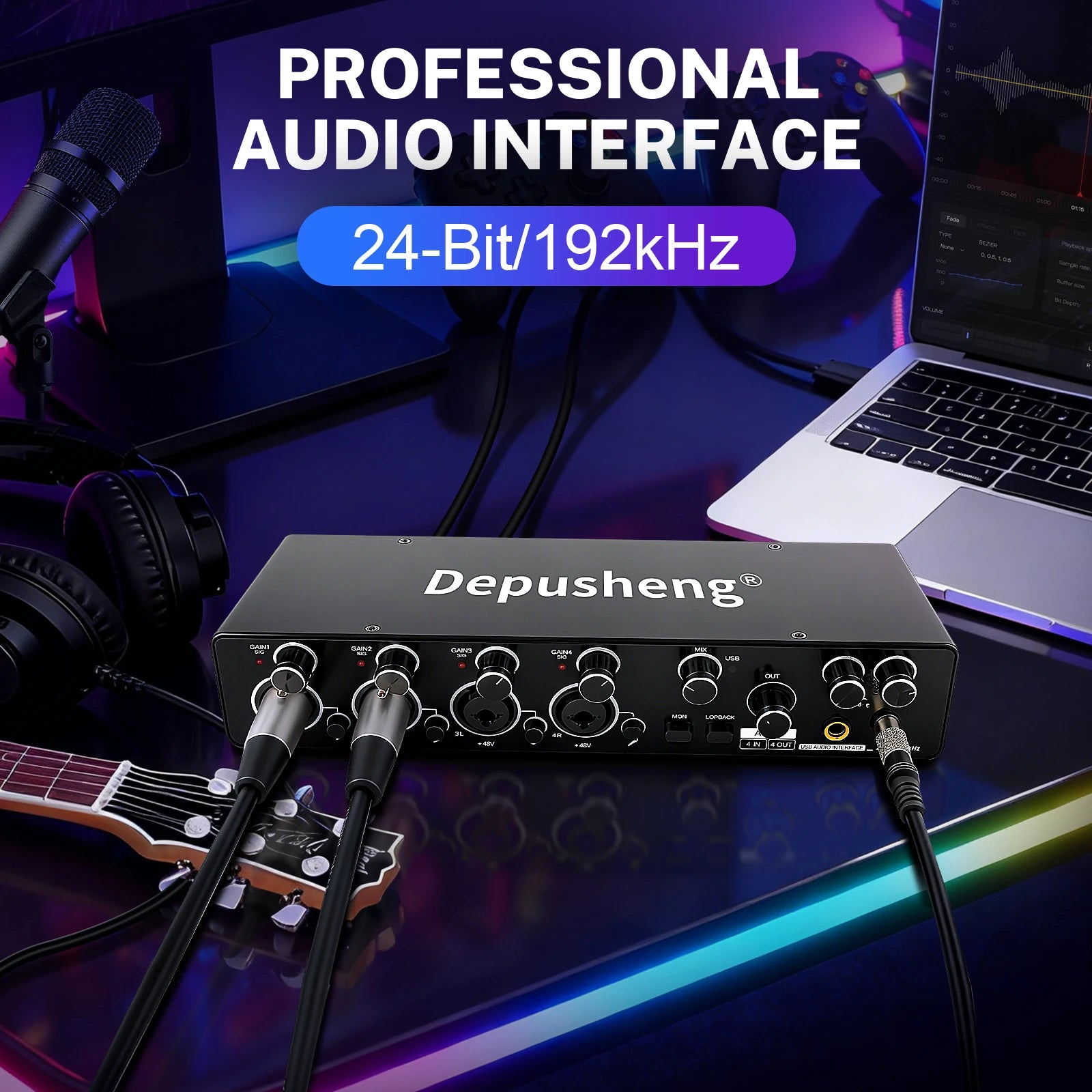 MQ44 ASIO Audio Professional Sound Card 4 Channel 4in 4out USB Audio Interface for Live Recording