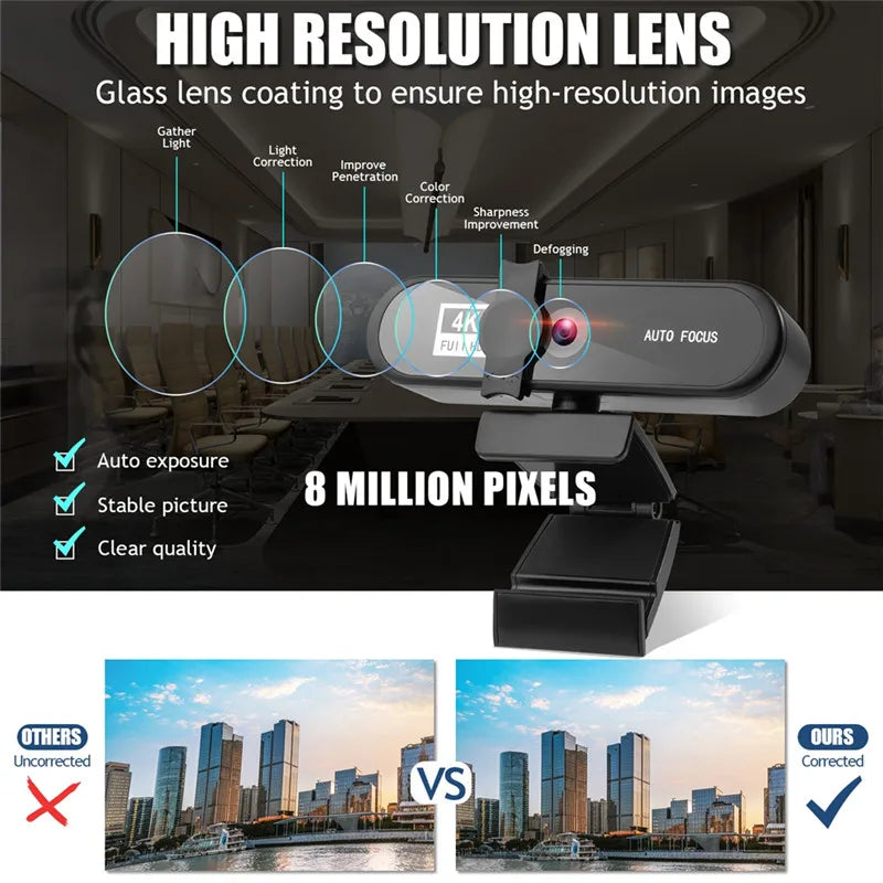 8K/4K HD Webcam Autofocus Conference PC Live Broadcast Webcam USB Webcam Office Meeting House With Microphone 1080P HD Webcam
