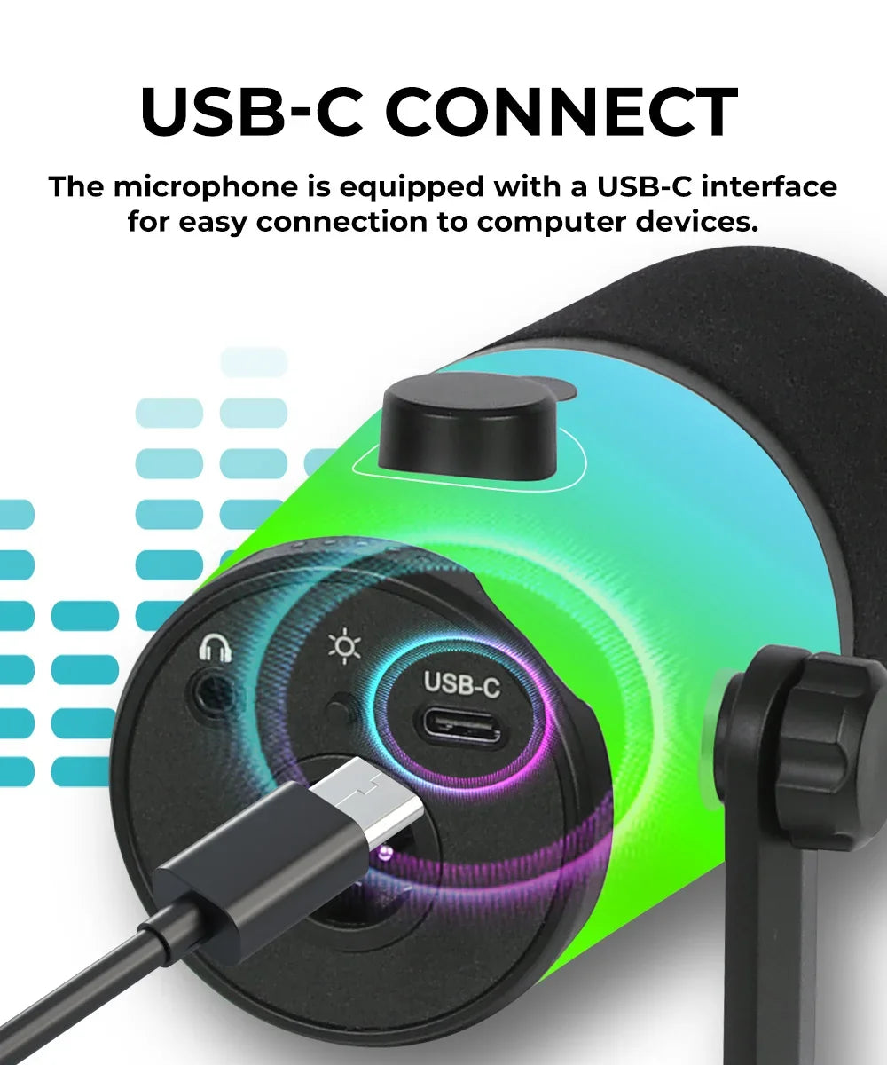 G-MARK USB Dynamic Microphone PC Computer Cardioid Podcast Mic Video Streaming RGB Mute
