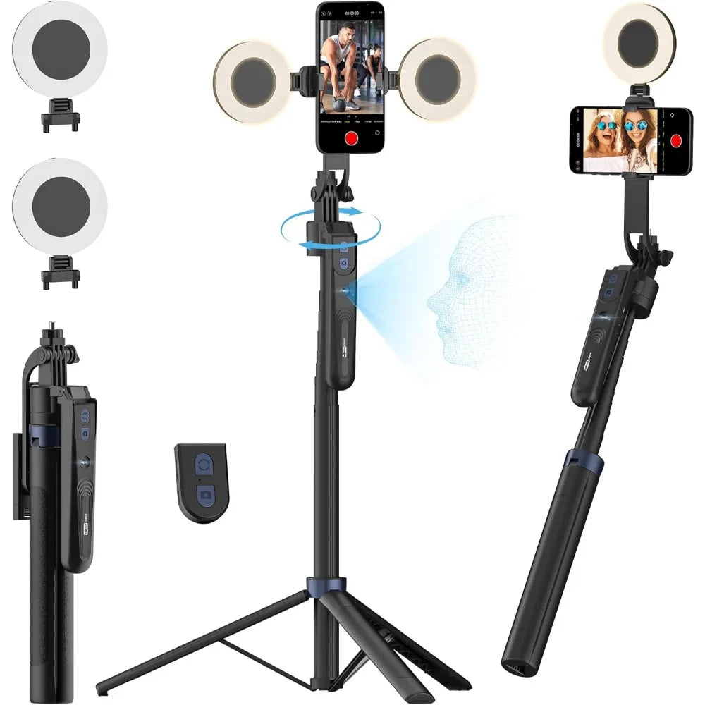 Auto Face Tracking 360 Rotation Tripod with Fill Light and Remote Control for Content Creators and Video Recording