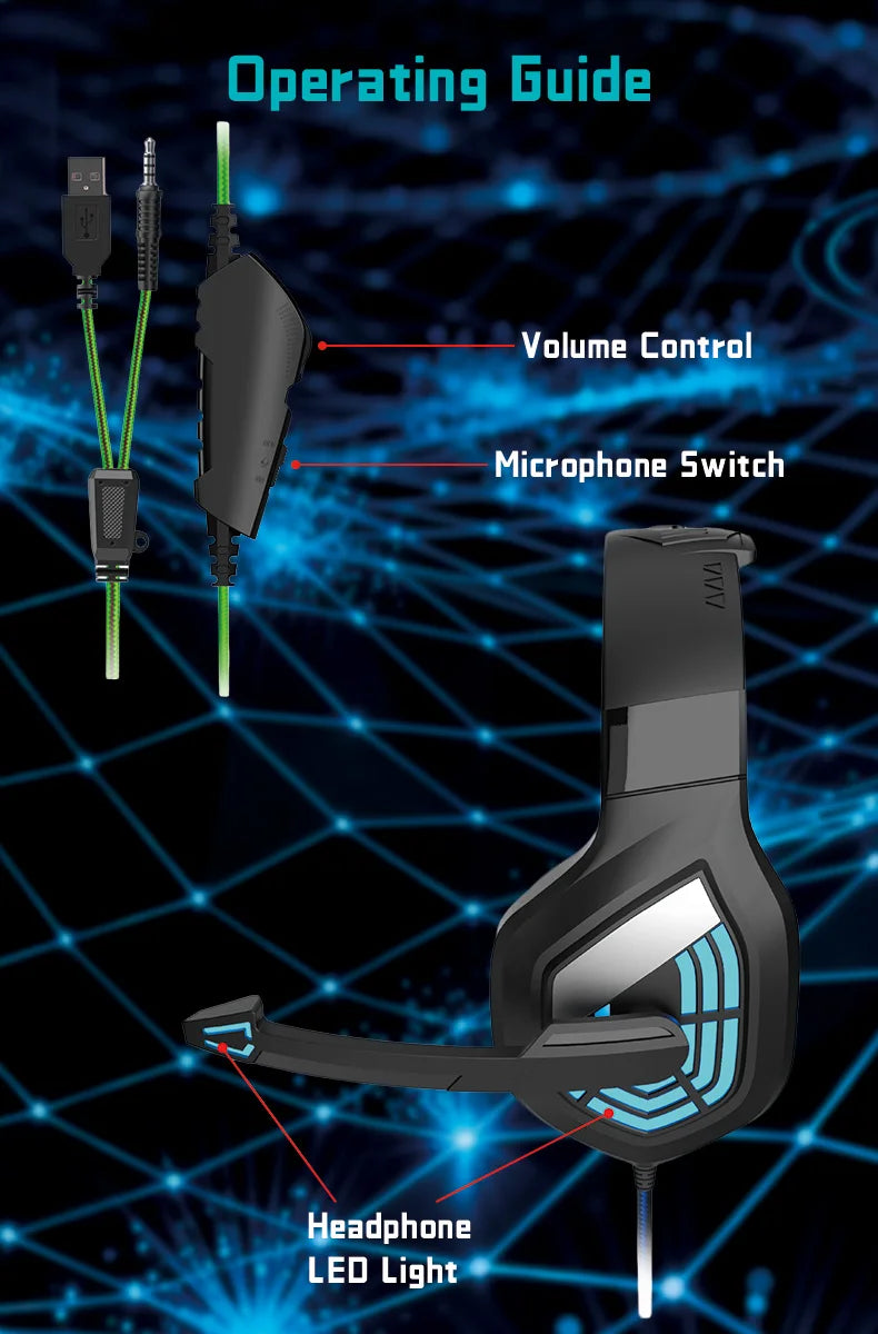 G7 Gaming Headset With Noise-cancelling Mic Surround Sound Wired LED Lights For Gamers Stereo SVirtual Surround Bass Earphone