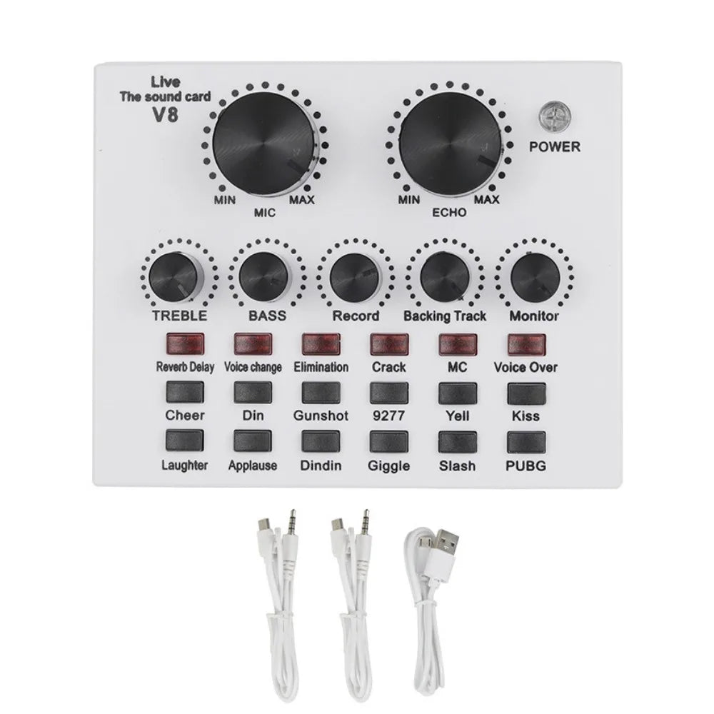 Audio Mixer V8 Sound Card Karaoke Recording Professional Mic Sound Card Portable Studio Record External Sound Card Webcast Live