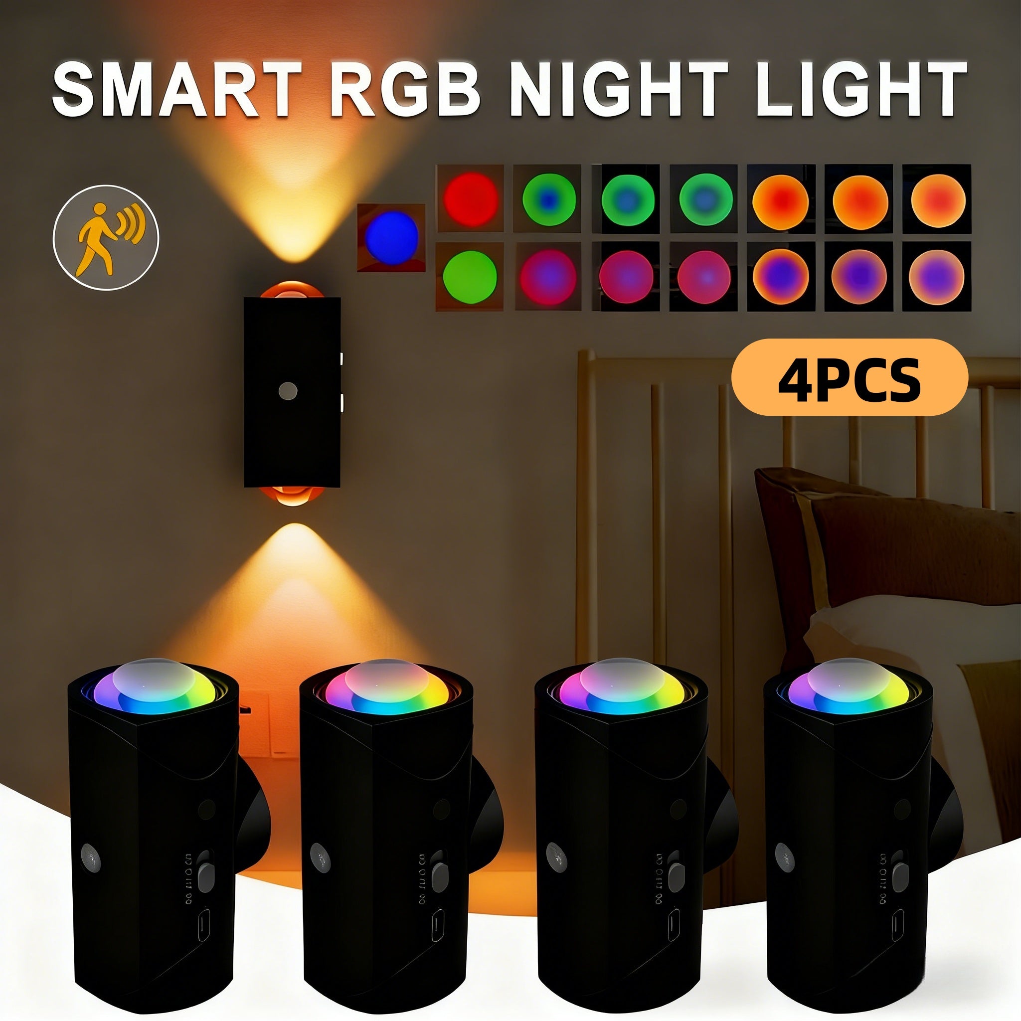 4PCS Color-sensing Motion Night, Wall, Cabinet, Decorative Lights
