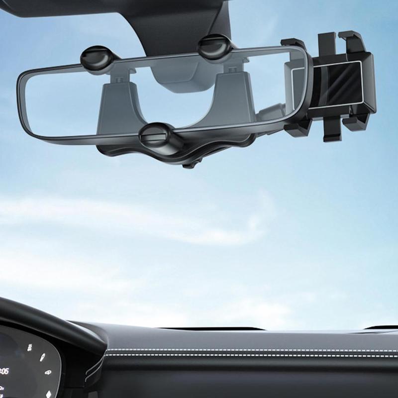 Multifunctional 360 Rear View Mirror For Car Rotatable And Retractable Car Phone Holder