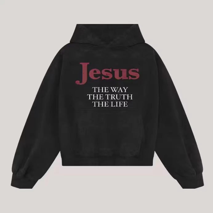 Jesus Is The Way Hoodie T-Shirt With A Crew Neck And Long Sleeves