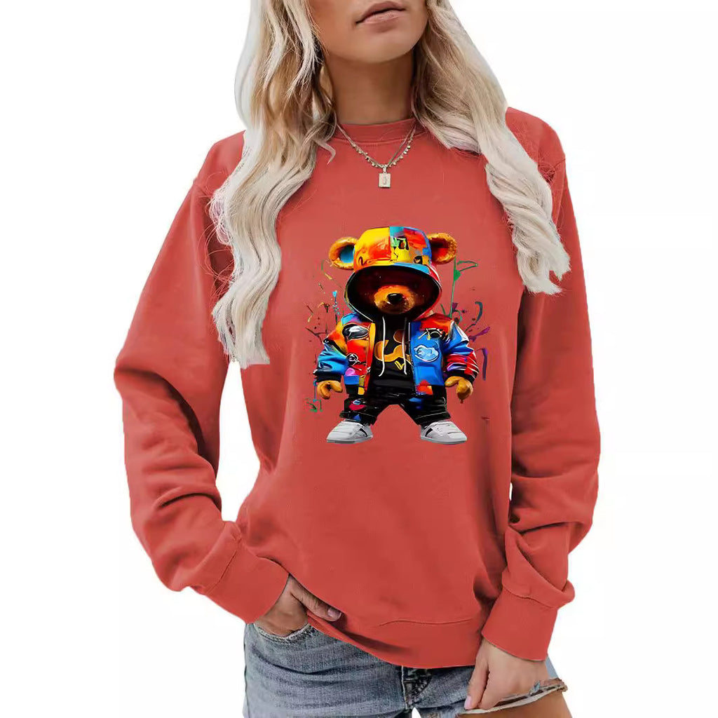 Women's Clothing Heel Wrapped Collar Brushed Hoody Round Neck Cartoon