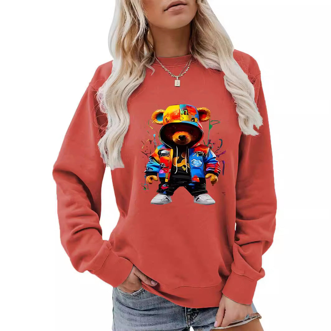 Women's Clothing Heel Wrapped Collar Brushed Hoody Round Neck Cartoon