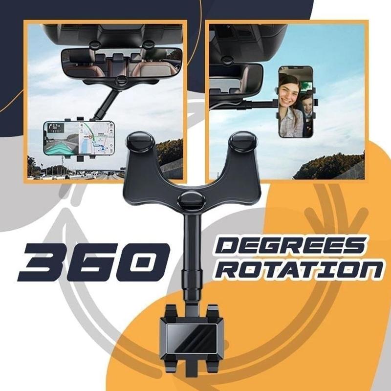 Multifunctional 360 Rear View Mirror For Car Rotatable And Retractable Car Phone Holder