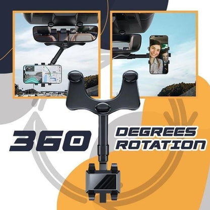 Multifunctional 360 Rear View Mirror For Car Rotatable And Retractable Car Phone Holder