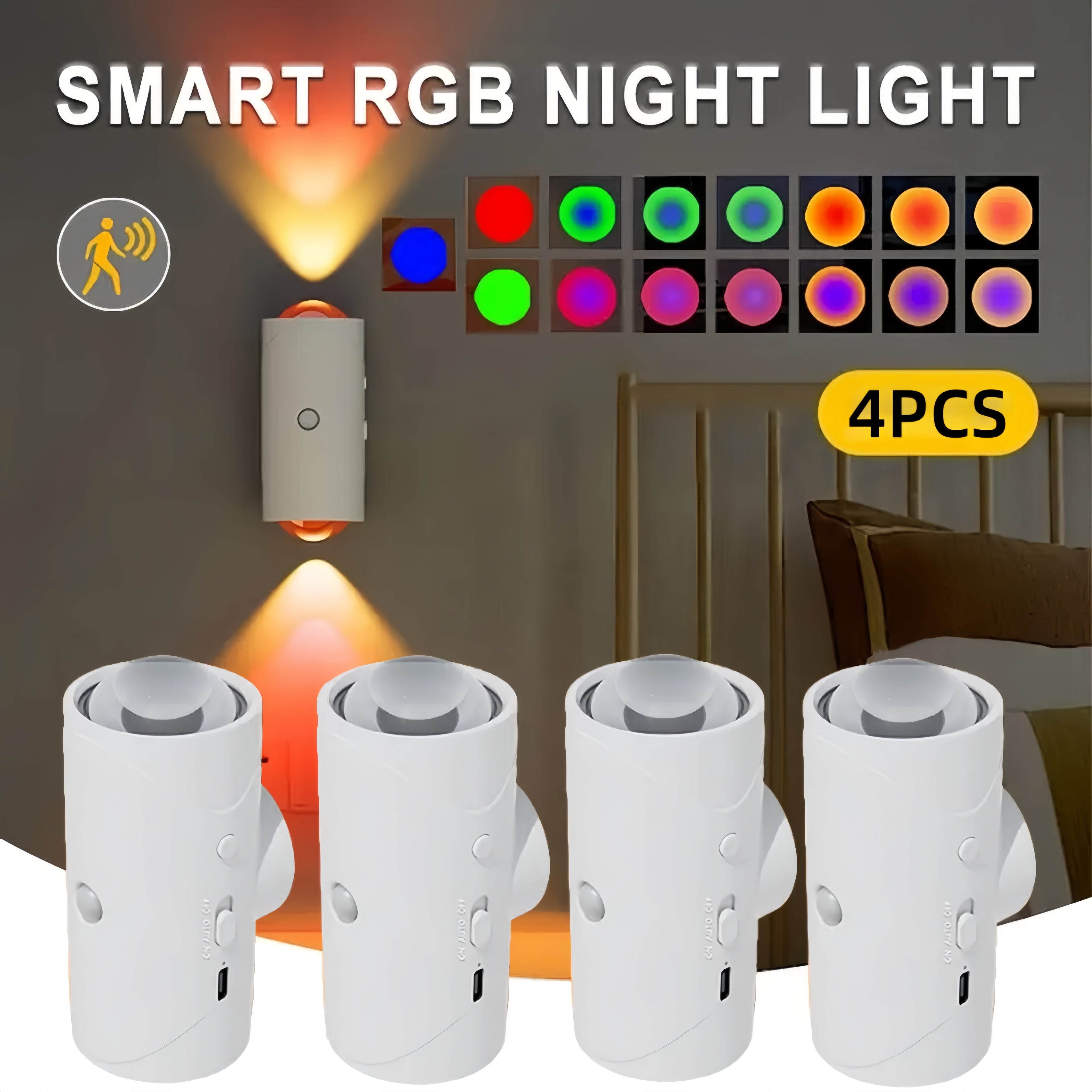 4PCS Color-sensing Motion Night, Wall, Cabinet, Decorative Lights