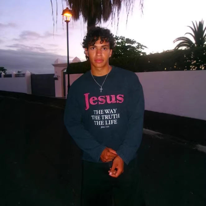 Jesus Is The Way Hoodie T-Shirt With A Crew Neck And Long Sleeves